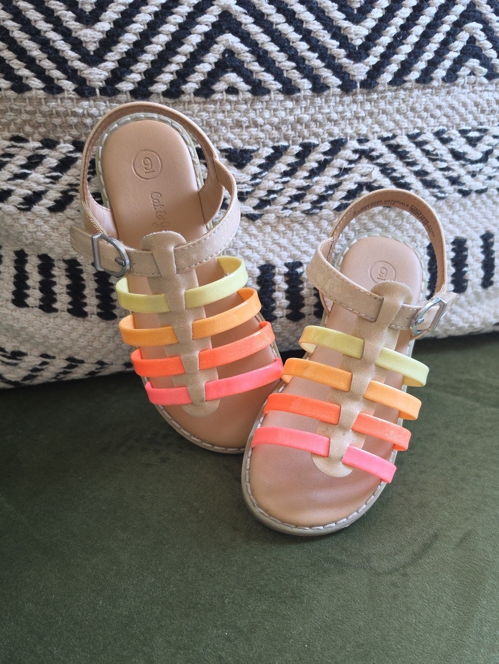 Cat & Jack Neutral Sandals with Yellow, Orange & Pink Straps